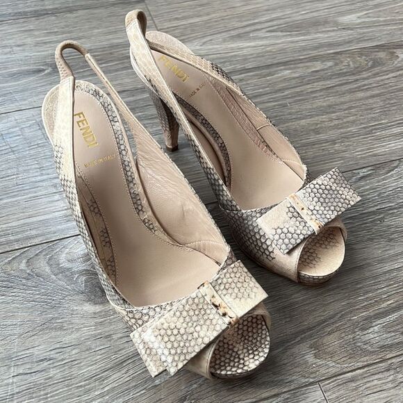 FENDI animal snake nude beige color high heels sandals Sz 7 ITALY - Picture 12 of 14